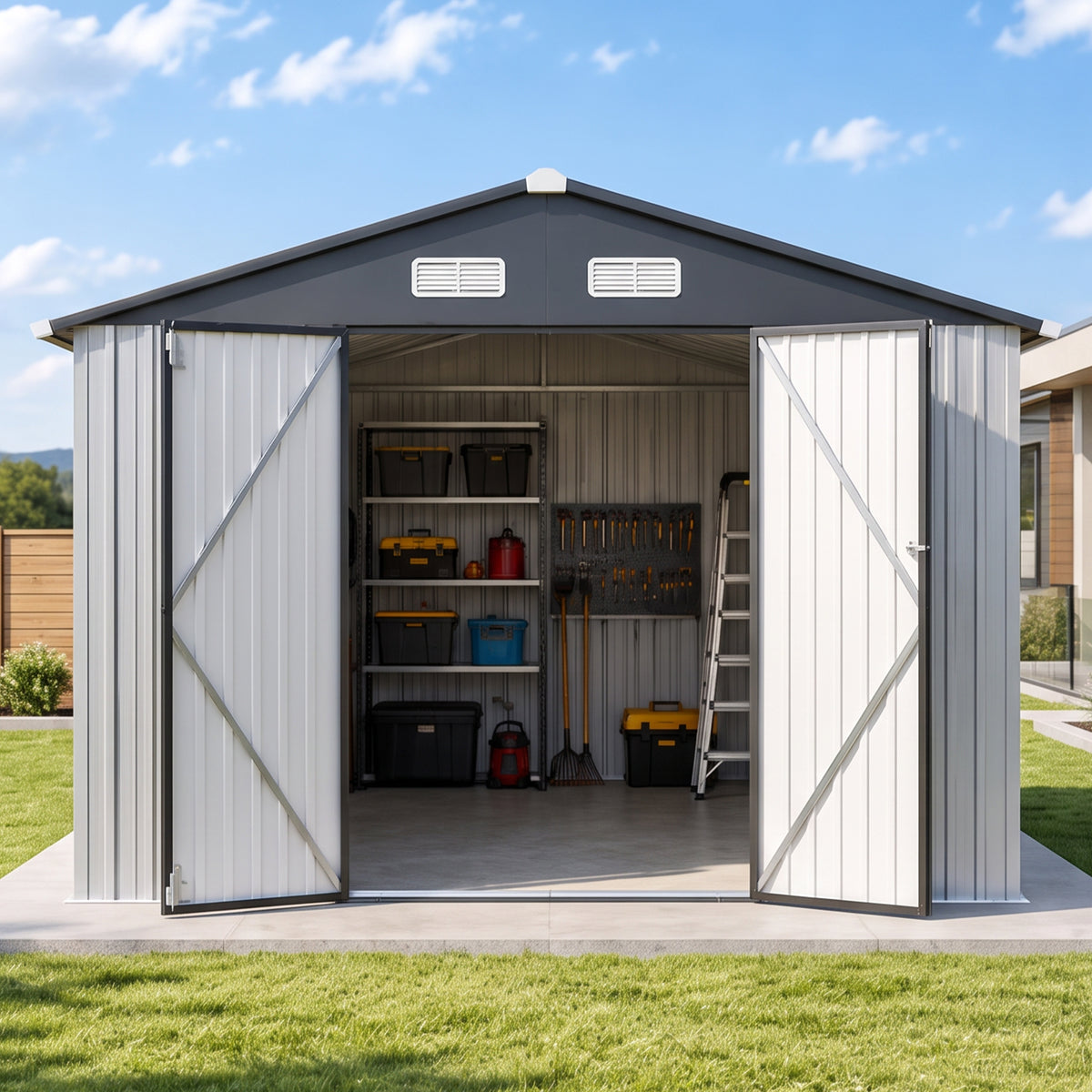 Patioslife YardVault Pro Galvanised Steel Metal Garden Shed with Window, Rust-Resistant Outdoor Tool Shed