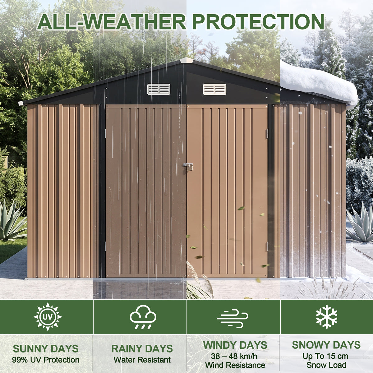 Patioslife Galvanised Steel Garden Shed Gable Roof Metal Outdoor Storage Unit Tool Shed for Garden Backyard Bike Storage All-Weather