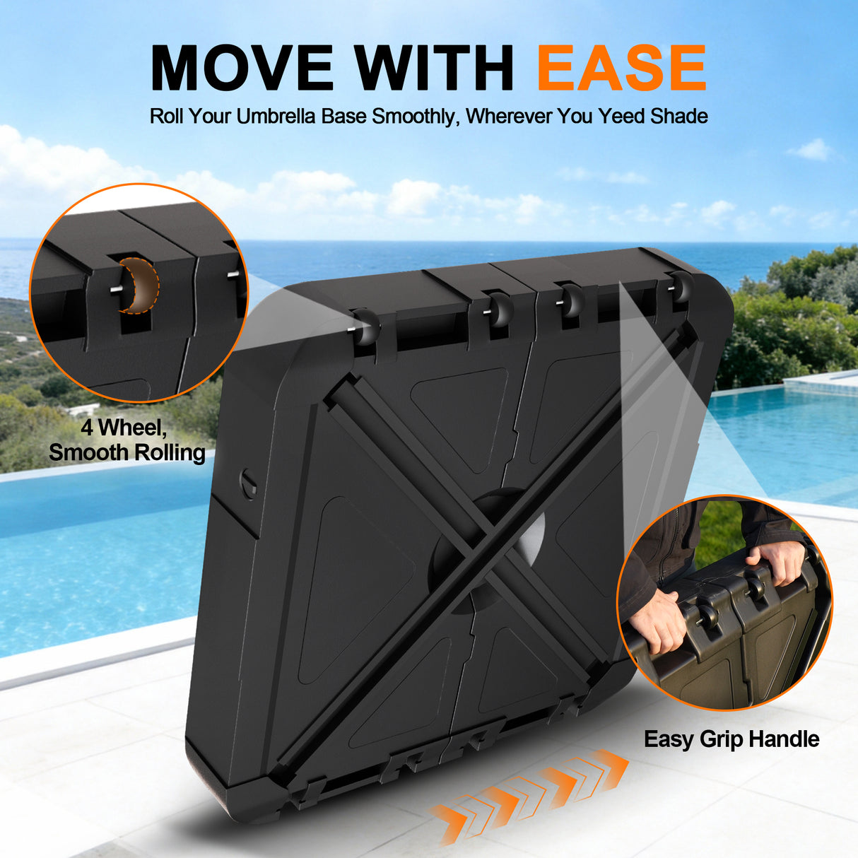 Patioslife™ Cantilever Parasol Base 115–200kg, Heavy-Duty Outdoor Rolling Stand, Refillable HDPE Offset Weights with Wheels for Patio, Garden & Poolside Stability