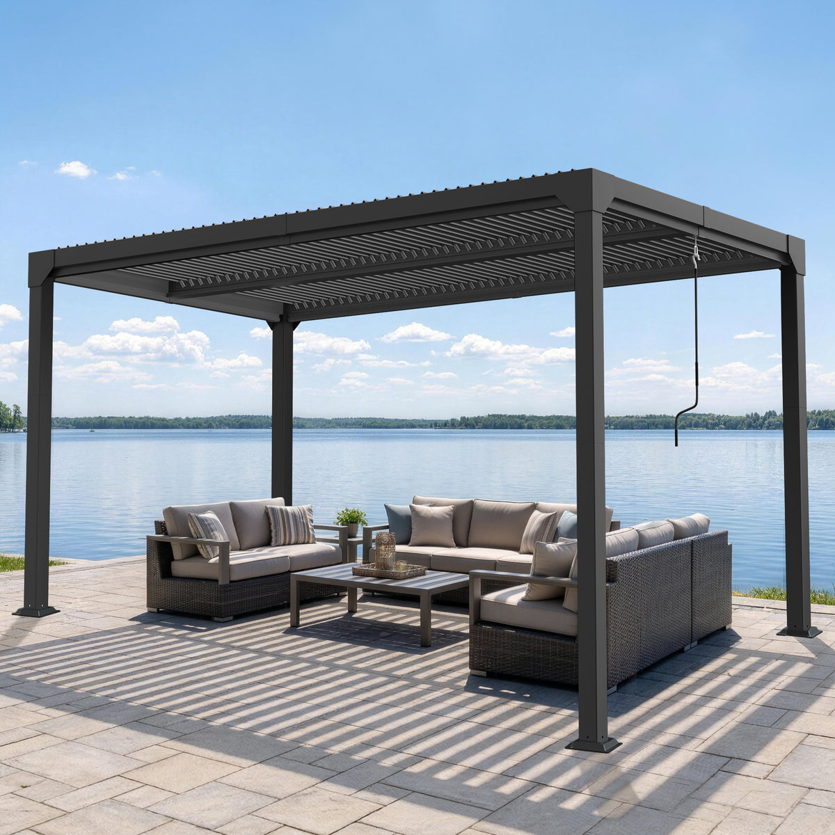 Patioslife Atlantic Premium Louvered Pergola with Adjustable Roof Panels, Integrated Gutter System & Freestanding All-Weather Outdoor Shelter for Patio, Deck & Poolside