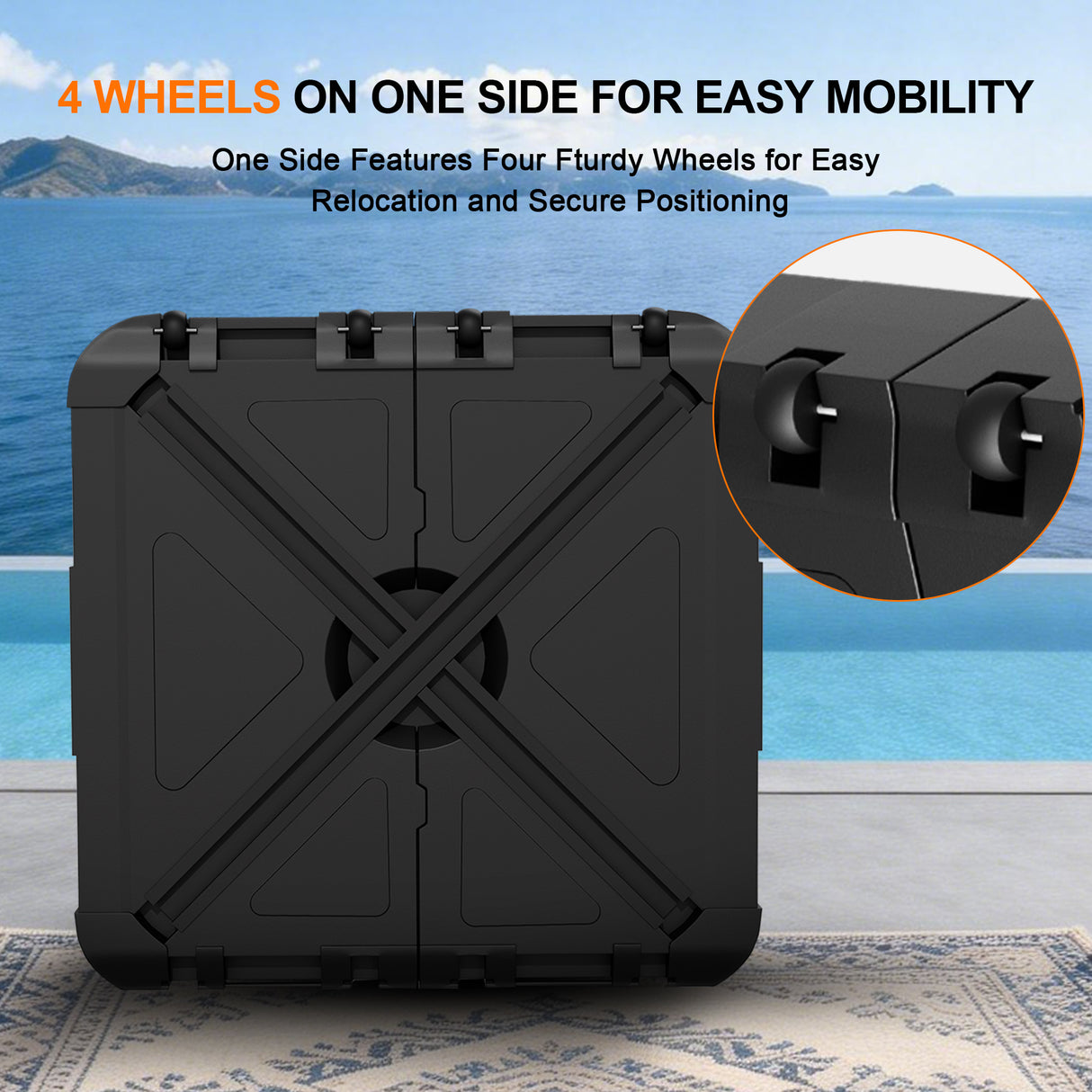 Patioslife™ Cantilever Parasol Base 115–200kg, Heavy-Duty Outdoor Rolling Stand, Refillable HDPE Offset Weights with Wheels for Patio, Garden & Poolside Stability