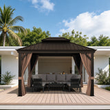 Patioslife Haven Hardtop Gazebo – Heavy-Duty Aluminium Frame, Double-Vented Roof & Curtains, Patio Pergola for Garden or Backyard