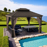 Patioslife Haven Hardtop Gazebo – Heavy-Duty Aluminium Frame, Double-Vented Roof & Curtains, Patio Pergola for Garden or Backyard