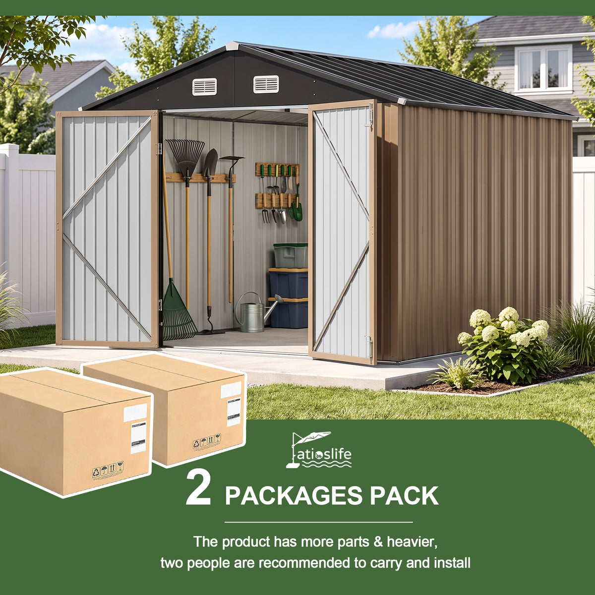 Patioslife Galvanised Steel Garden Shed Gable Roof Metal Outdoor Storage Unit Tool Shed for Garden Backyard Bike Storage All-Weather