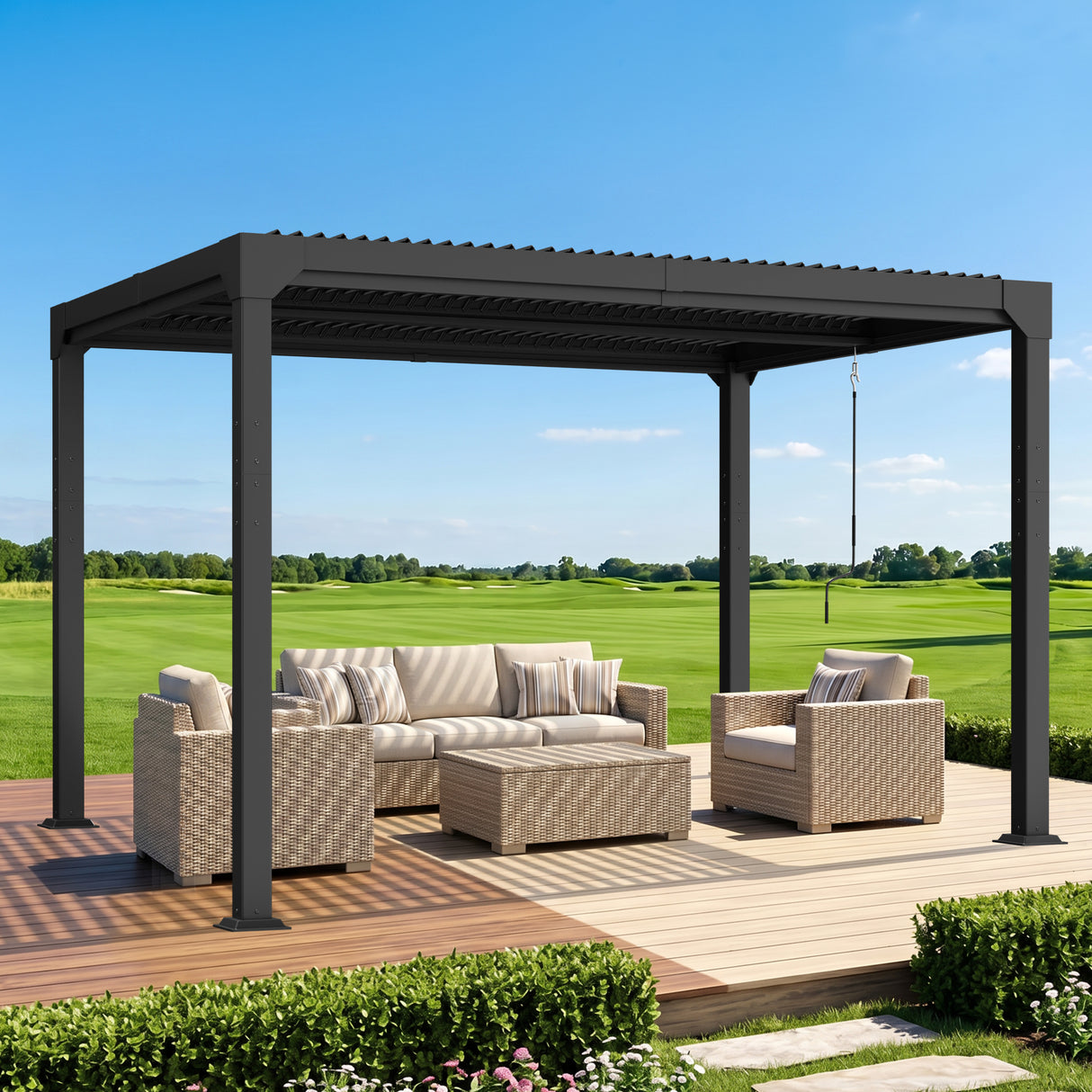 Patioslife Atlantic Premium Louvered Pergola with Adjustable Roof Panels, Integrated Gutter System & Freestanding All-Weather Outdoor Shelter for Patio, Deck & Poolside