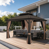 Patioslife Haven Hardtop Gazebo – Heavy-Duty Aluminium Frame, Double-Vented Roof & Curtains, Patio Pergola for Garden or Backyard