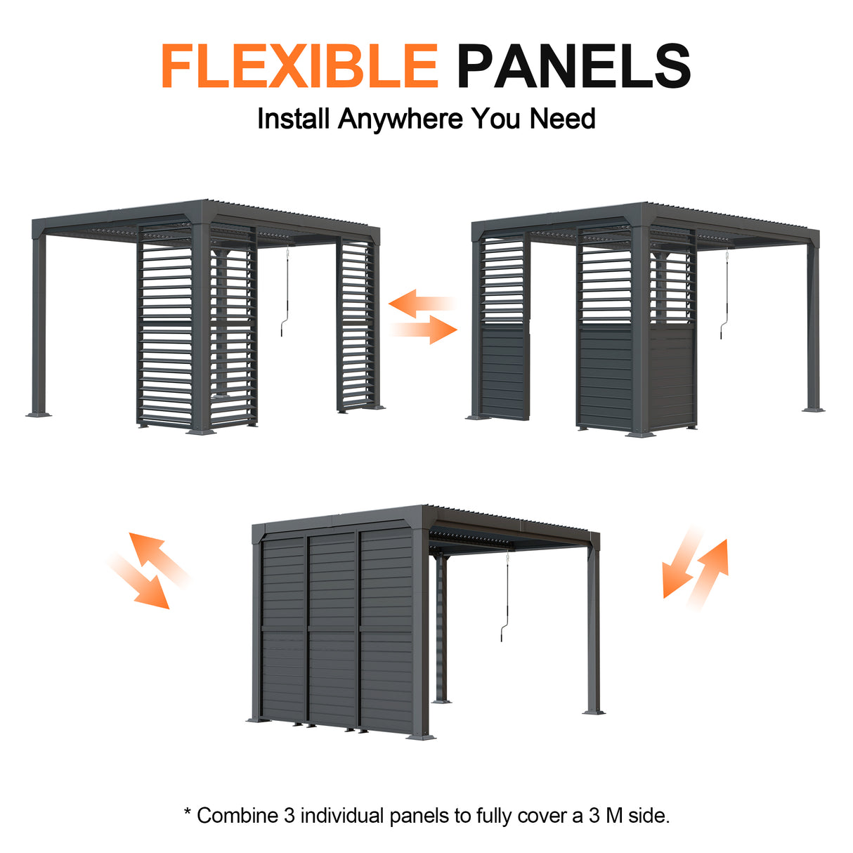 Patioslife Atlantic Series Aluminium Louvre Side Panel – Pergola Sidewall with Adjustable Louvers for Privacy, Shade and Wind Protection