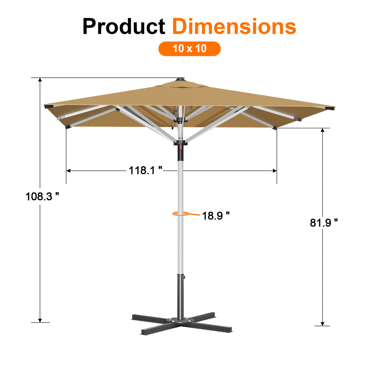 Patioslife Garden Parasol — Square & Round | Heavy-Duty Aluminium Pole, Double Vent Canopy | 2.7m, 3m & 3.35m