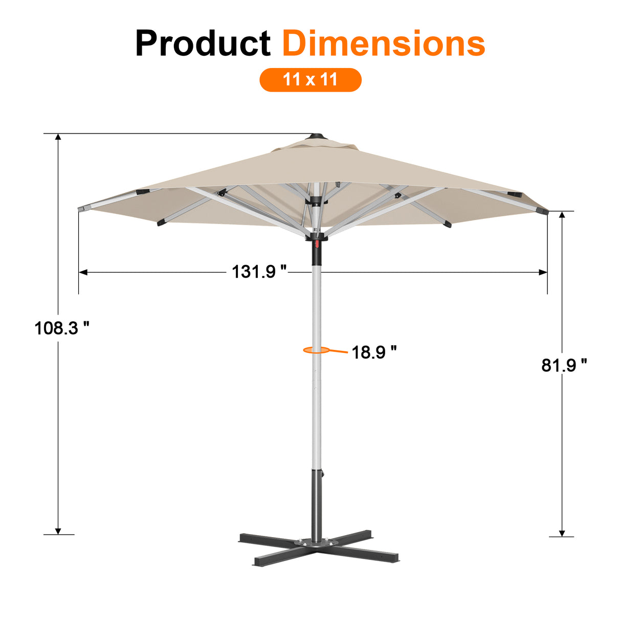 Patioslife Garden Parasol — Square & Round | Heavy-Duty Aluminium Pole, Double Vent Canopy | 2.7m, 3m & 3.35m