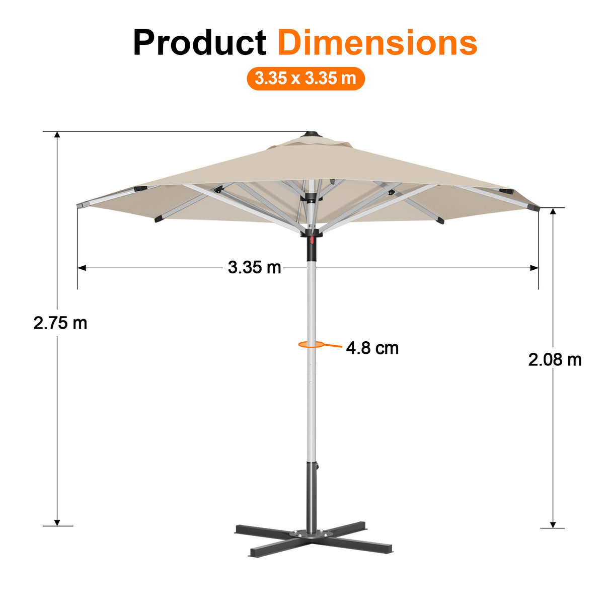 Patioslife Garden Parasol — Square & Round | Heavy-Duty Aluminium Pole, Double Vent Canopy | 2.7m, 3m & 3.35m
