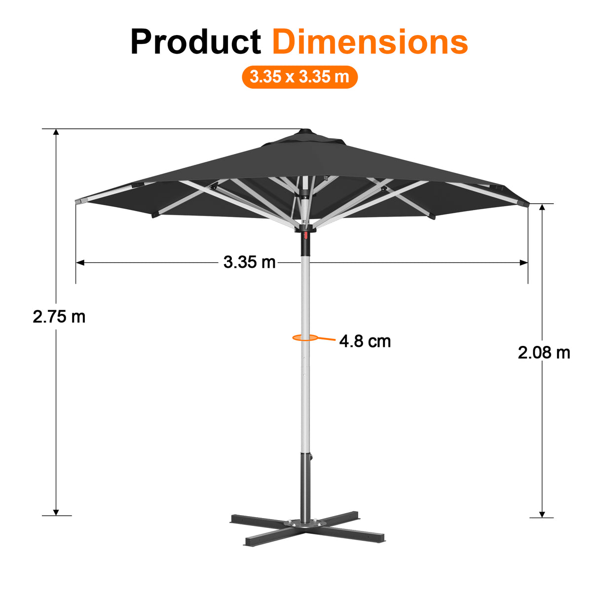 Patioslife Garden Parasol — Square & Round | Heavy-Duty Aluminium Pole, Double Vent Canopy | 2.7m, 3m & 3.35m