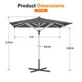 Patioslife Garden Parasol — Square & Round | Heavy-Duty Aluminium Pole, Double Vent Canopy | 2.7m, 3m & 3.35m