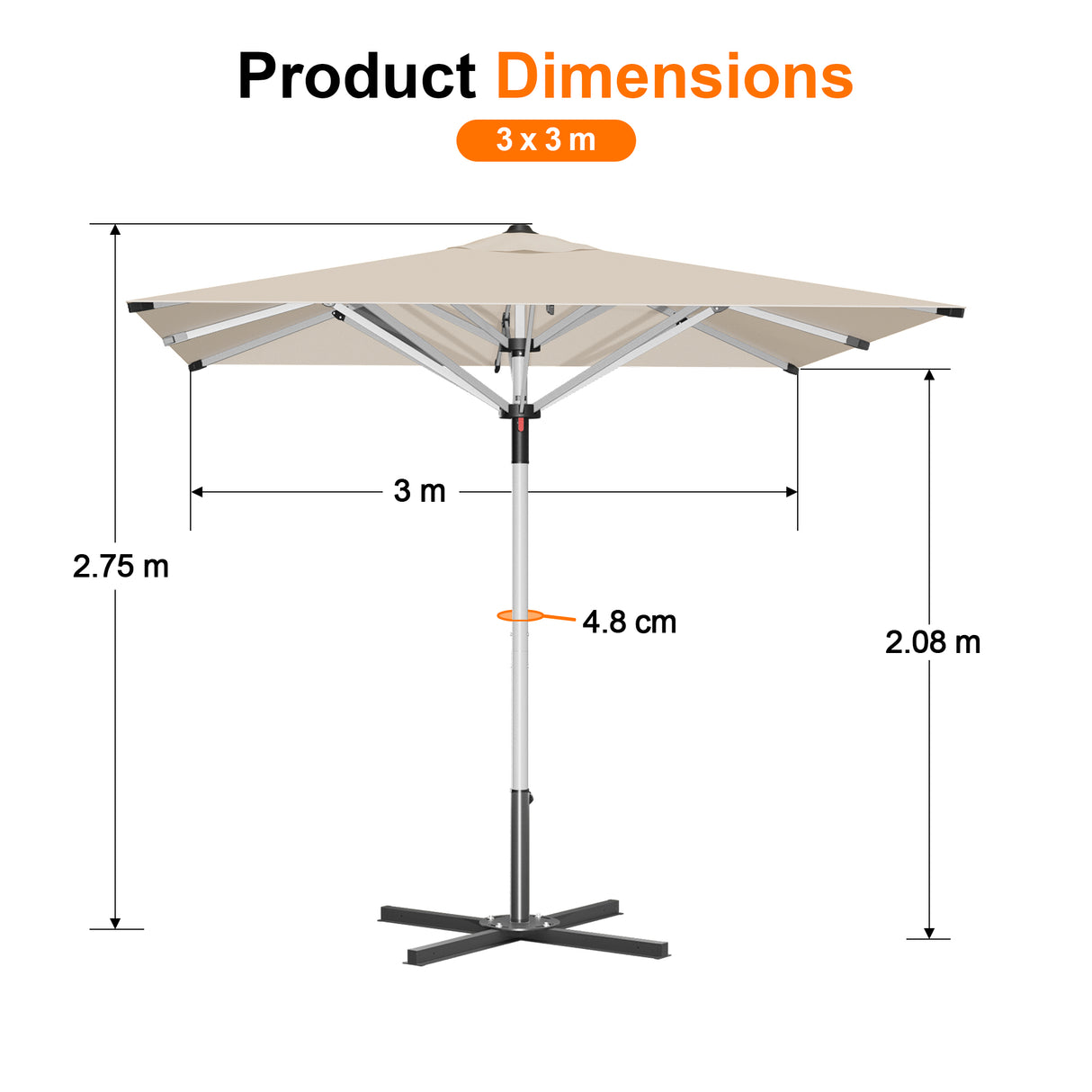 Patioslife Garden Parasol — Square & Round | Heavy-Duty Aluminium Pole, Double Vent Canopy | 2.7m, 3m & 3.35m