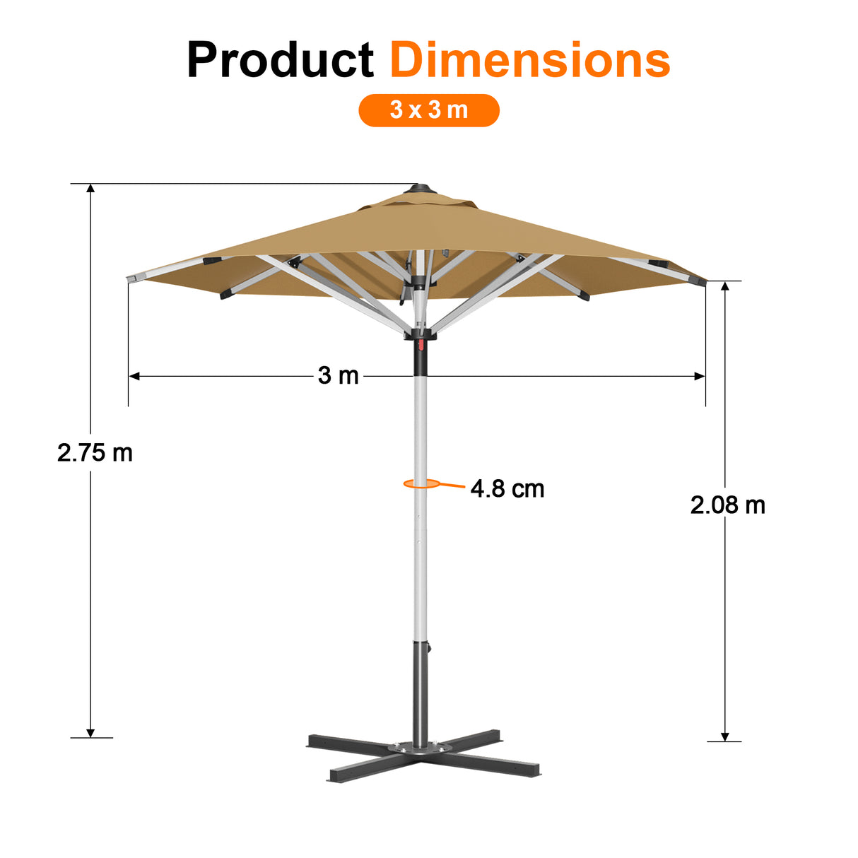 Patioslife Garden Parasol — Square & Round | Heavy-Duty Aluminium Pole, Double Vent Canopy | 2.7m, 3m & 3.35m