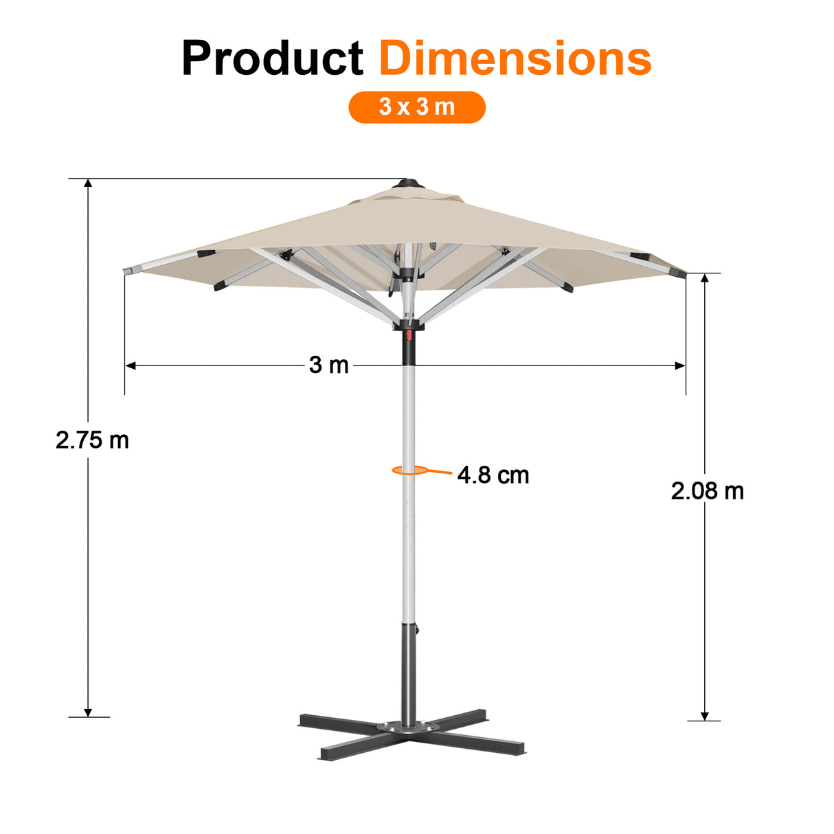 Patioslife Garden Parasol — Square & Round | Heavy-Duty Aluminium Pole, Double Vent Canopy | 2.7m, 3m & 3.35m