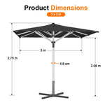 Patioslife Garden Parasol — Square & Round | Heavy-Duty Aluminium Pole, Double Vent Canopy | 2.7m, 3m & 3.35m