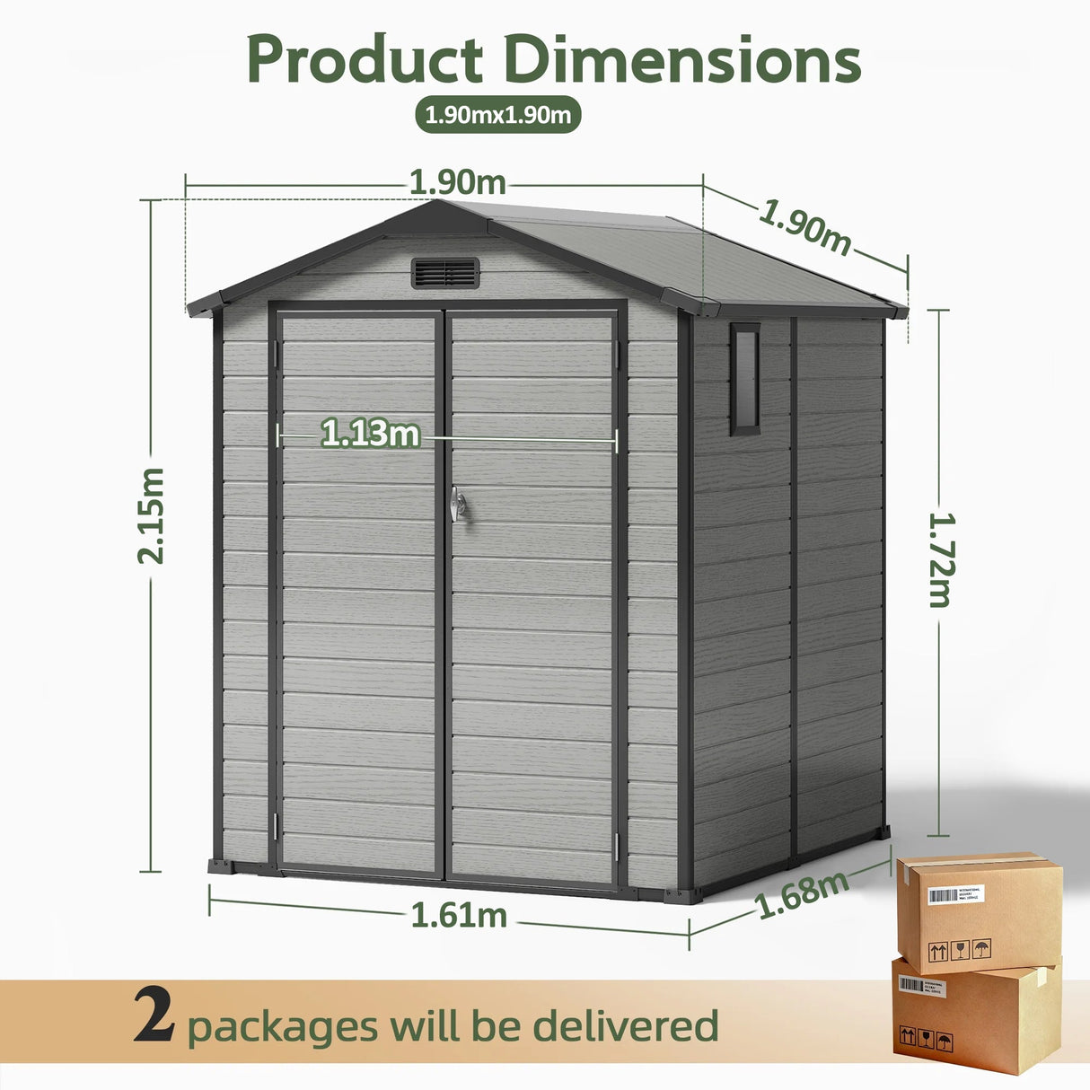 Outdoor Storage Shed with Floor Patioslife YardVault , All-Weather Waterproof Plastic Garden Shed  in Resin with Lock and Window for Backyard, Heavy-Duty Storage Shed for Tools, Bikes & Lawn Equipment