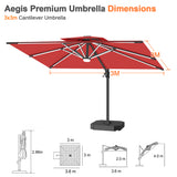 Patioslife Aegis Premium Cantilever Parasol with LED Strip Lights, Fibreglass Ribs & Powder-Coated Aluminium Pole — Luxury Garden & Patio Shade