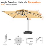 Patioslife Aegis Premium Cantilever Parasol with LED Strip Lights, Fibreglass Ribs & Powder-Coated Aluminium Pole — Luxury Garden & Patio Shade
