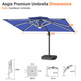 Patioslife Aegis Premium Cantilever Parasol with LED Strip Lights, Fibreglass Ribs & Powder-Coated Aluminium Pole — Luxury Garden & Patio Shade