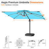 Patioslife Aegis Premium Cantilever Parasol with LED Strip Lights, Fibreglass Ribs & Powder-Coated Aluminium Pole — Luxury Garden & Patio Shade