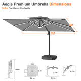 Patioslife Aegis Premium Cantilever Parasol with LED Strip Lights, Fibreglass Ribs & Powder-Coated Aluminium Pole — Luxury Garden & Patio Shade
