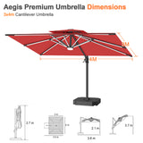Patioslife Aegis Premium Cantilever Parasol with LED Strip Lights, Fibreglass Ribs & Powder-Coated Aluminium Pole — Luxury Garden & Patio Shade