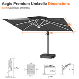 Patioslife Aegis Premium Cantilever Parasol with LED Strip Lights, Fibreglass Ribs & Powder-Coated Aluminium Pole — Luxury Garden & Patio Shade