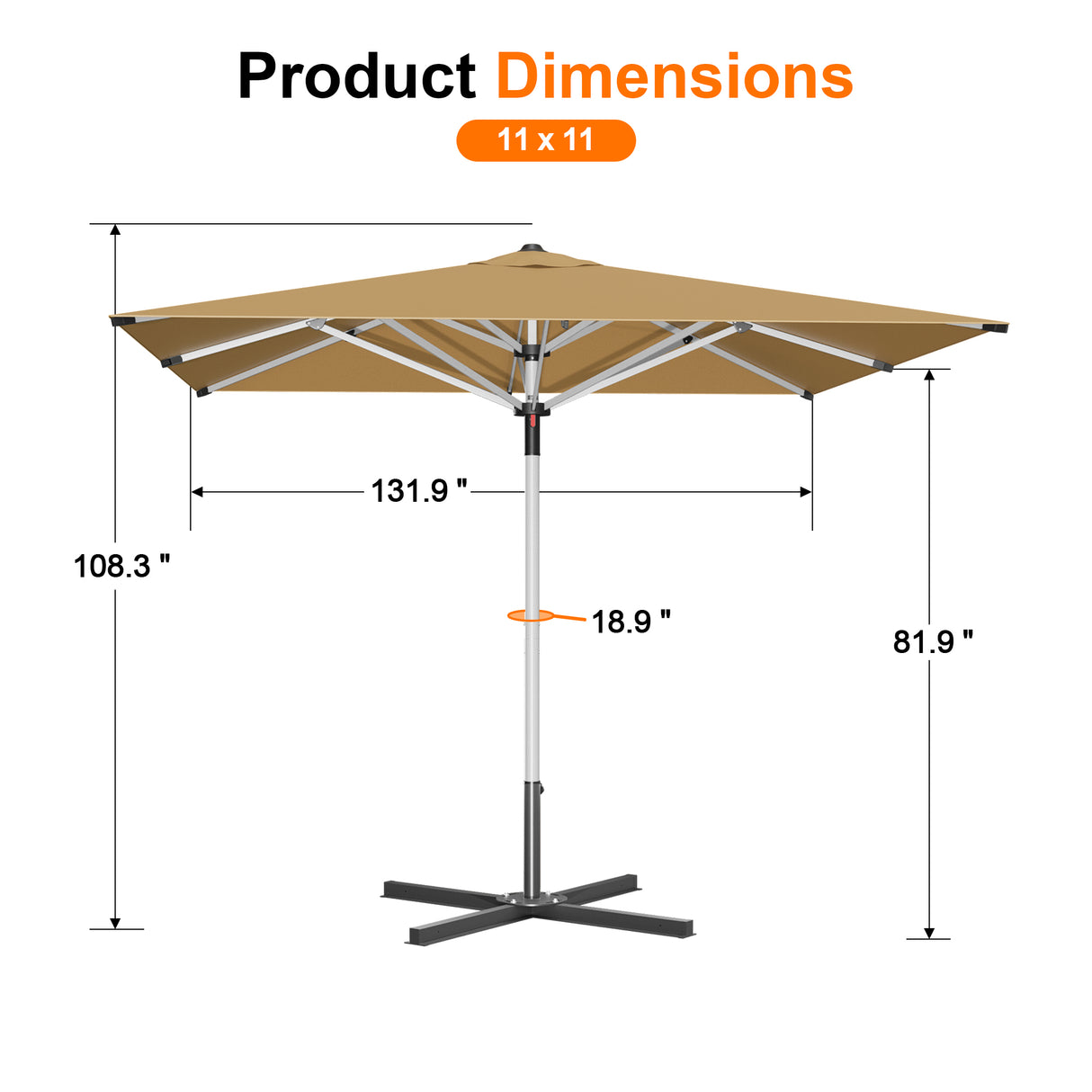 Patioslife Garden Parasol — Square & Round | Heavy-Duty Aluminium Pole, Double Vent Canopy | 2.7m, 3m & 3.35m