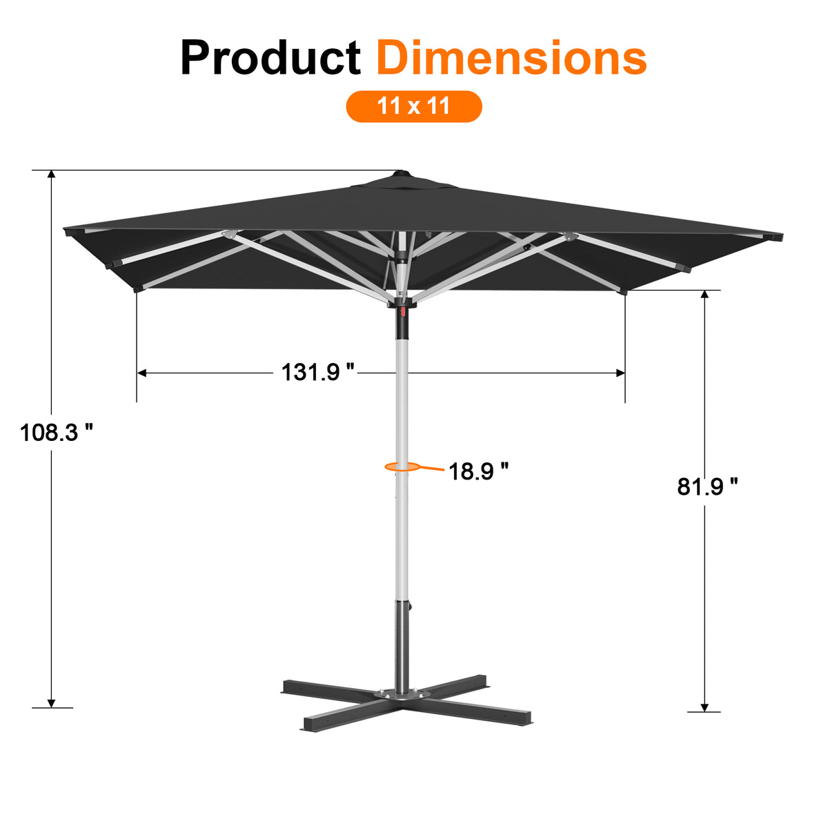 Patioslife Garden Parasol — Square & Round | Heavy-Duty Aluminium Pole, Double Vent Canopy | 2.7m, 3m & 3.35m