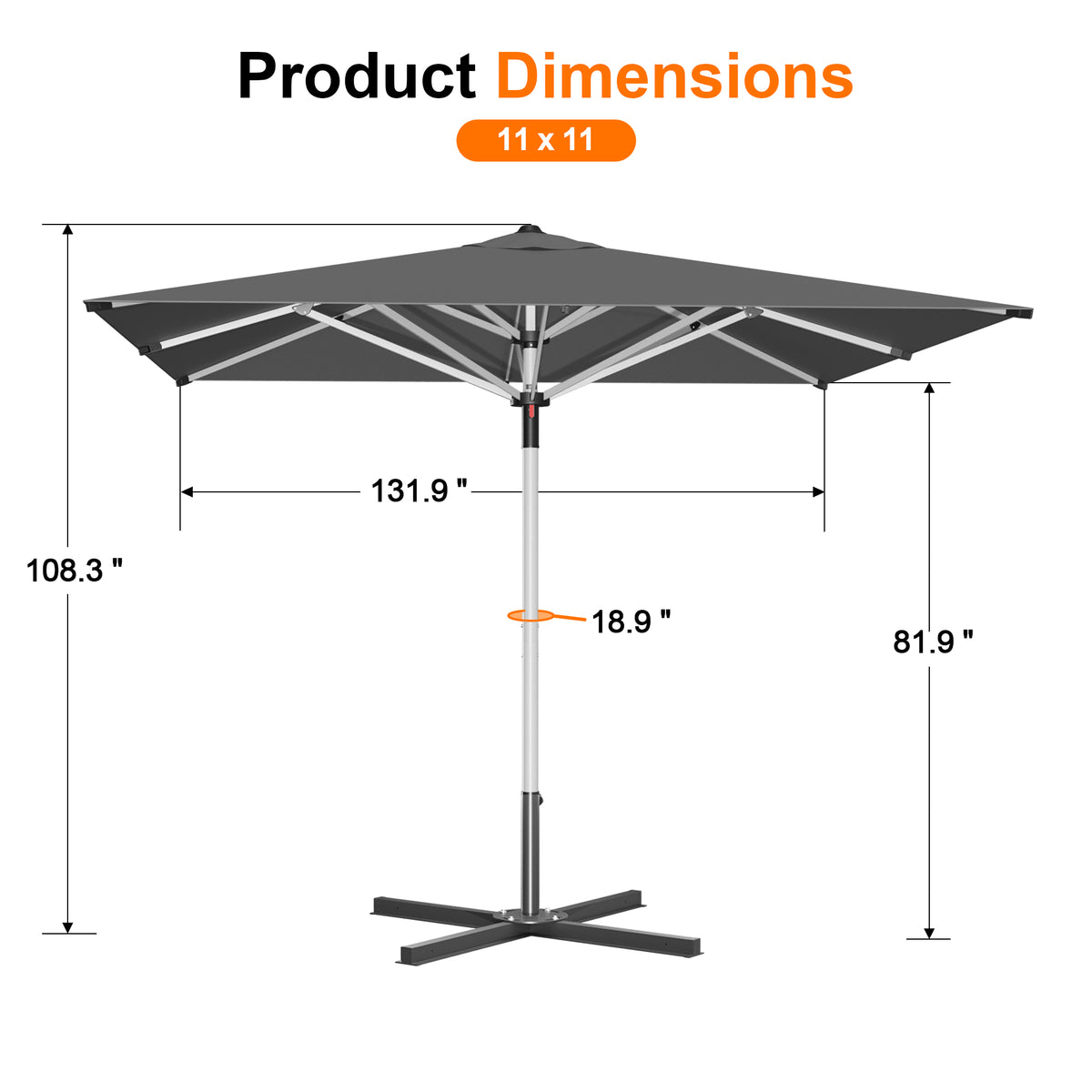 Patioslife Garden Parasol — Square & Round | Heavy-Duty Aluminium Pole, Double Vent Canopy | 2.7m, 3m & 3.35m