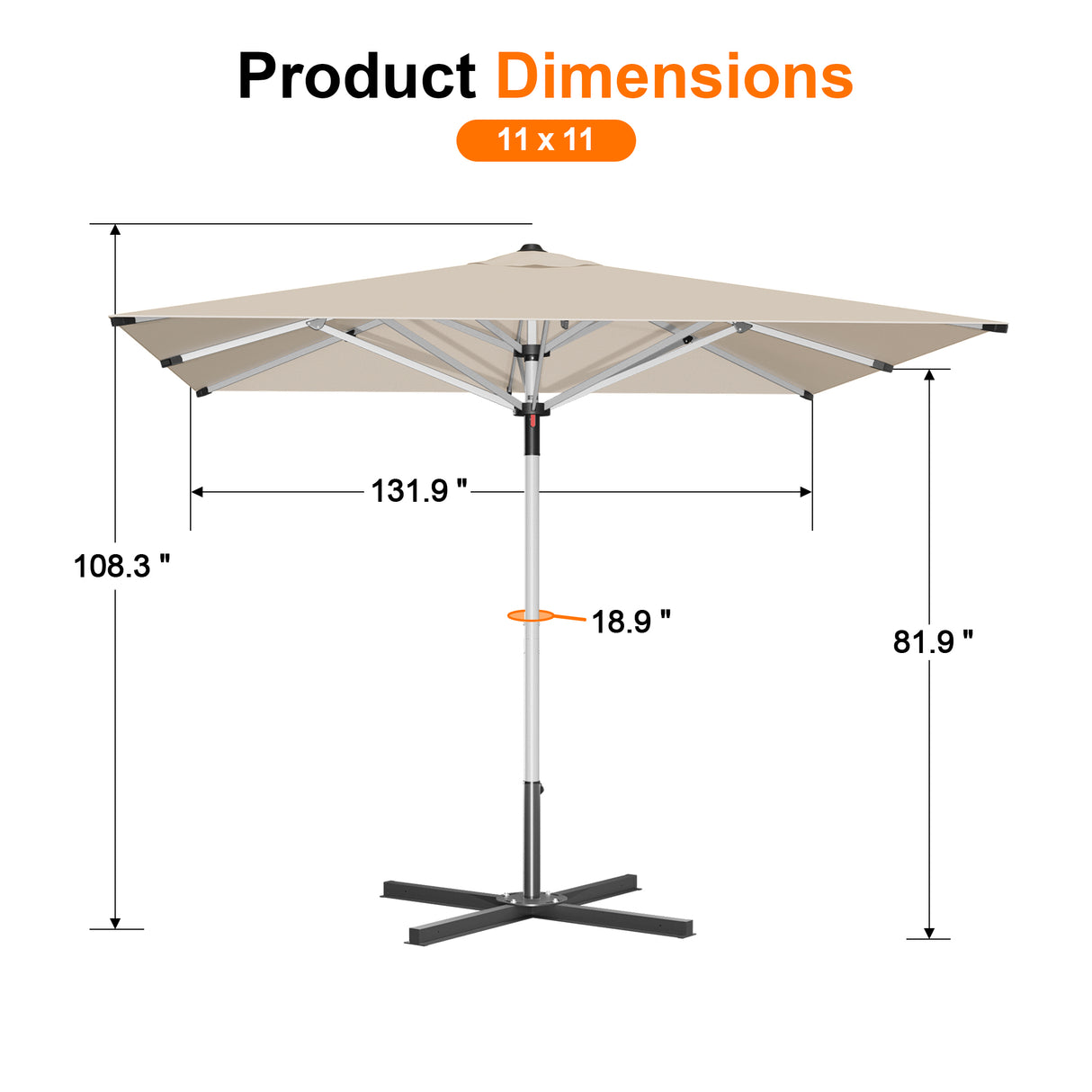 Patioslife Garden Parasol — Square & Round | Heavy-Duty Aluminium Pole, Double Vent Canopy | 2.7m, 3m & 3.35m