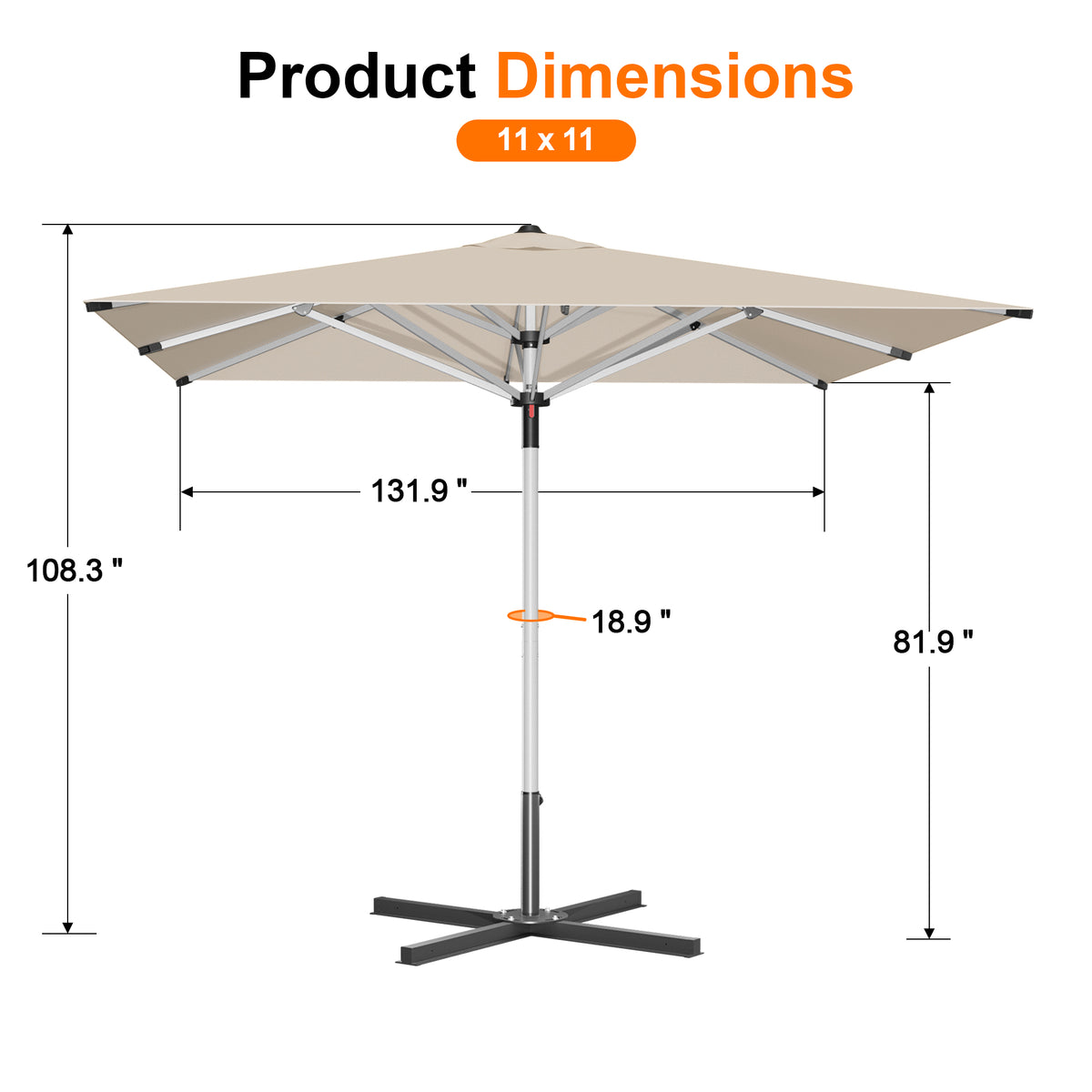 Patioslife Garden Parasol — Square & Round | Heavy-Duty Aluminium Pole, Double Vent Canopy | 2.7m, 3m & 3.35m