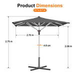 Patioslife Garden Parasol — Square & Round | Heavy-Duty Aluminium Pole, Double Vent Canopy | 2.7m, 3m & 3.35m