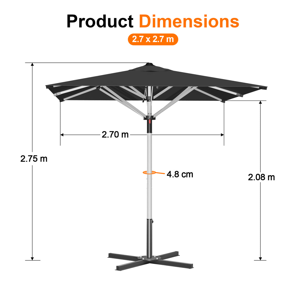 Patioslife Garden Parasol — Square & Round | Heavy-Duty Aluminium Pole, Double Vent Canopy | 2.7m, 3m & 3.35m