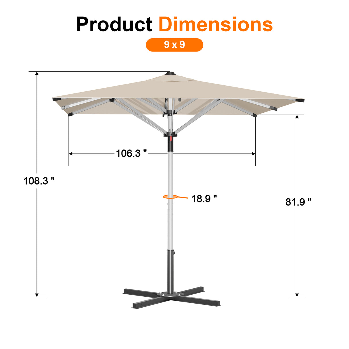 Patioslife Garden Parasol — Square & Round | Heavy-Duty Aluminium Pole, Double Vent Canopy | 2.7m, 3m & 3.35m