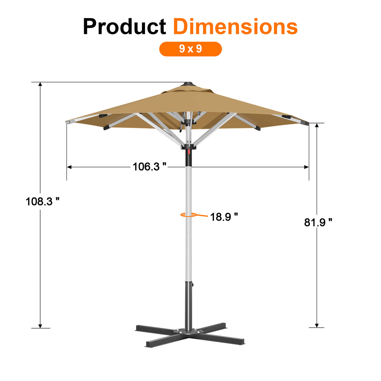Patioslife Garden Parasol — Square & Round | Heavy-Duty Aluminium Pole, Double Vent Canopy | 2.7m, 3m & 3.35m