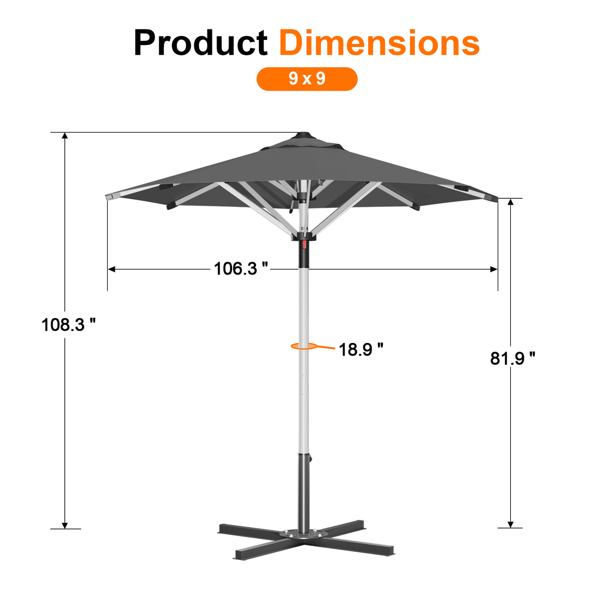 Patioslife Garden Parasol — Square & Round | Heavy-Duty Aluminium Pole, Double Vent Canopy | 2.7m, 3m & 3.35m