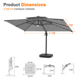 Patioslife Aegis Pro All-weather Cantilever Parasol with LED Lights, Reinforced & Powder-Coated Aluminium Ribs and Pole — Perfect for Garden & Patio