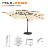 Patioslife Aegis Pro All-weather Cantilever Parasol with LED Lights, Reinforced & Powder-Coated Aluminium Ribs and Pole — Perfect for Garden & Patio