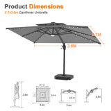 Patioslife Aegis Pro All-weather Cantilever Parasol with LED Lights, Reinforced & Powder-Coated Aluminium Ribs and Pole — Perfect for Garden & Patio