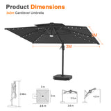 Patioslife Aegis Pro All-weather Cantilever Parasol with LED Lights, Reinforced & Powder-Coated Aluminium Ribs and Pole — Perfect for Garden & Patio