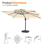 Patioslife Aegis Pro All-weather Cantilever Parasol with LED Lights, Reinforced & Powder-Coated Aluminium Ribs and Pole — Perfect for Garden & Patio