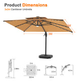Patioslife Aegis Pro All-weather Cantilever Parasol with LED Lights, Reinforced & Powder-Coated Aluminium Ribs and Pole — Perfect for Garden & Patio