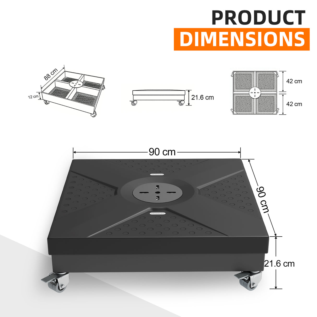 Rolling Cantilever Parasol Base with Lock, Supports Up to 400 kg, Decorative Modular Stand for Aegis Series and Most Offset Garden Parasols, Suitable for Patio, Garden and Poolside Use