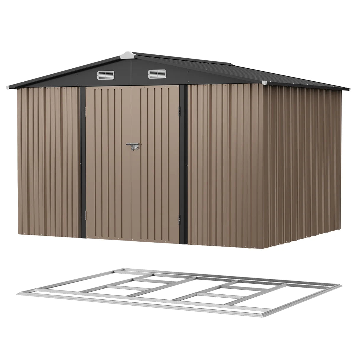 Patioslife Galvanised Steel Garden Shed Gable Roof Metal Outdoor Storage Unit Tool Shed for Garden Backyard Bike Storage All-Weather