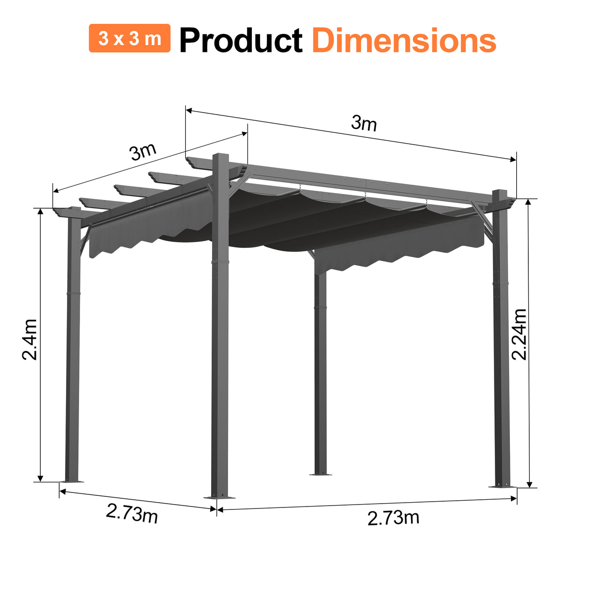 Patioslife Atlantic Retractable Pergola with Adjustable Canopy — Heavy-Duty Outdoor Shade Structure