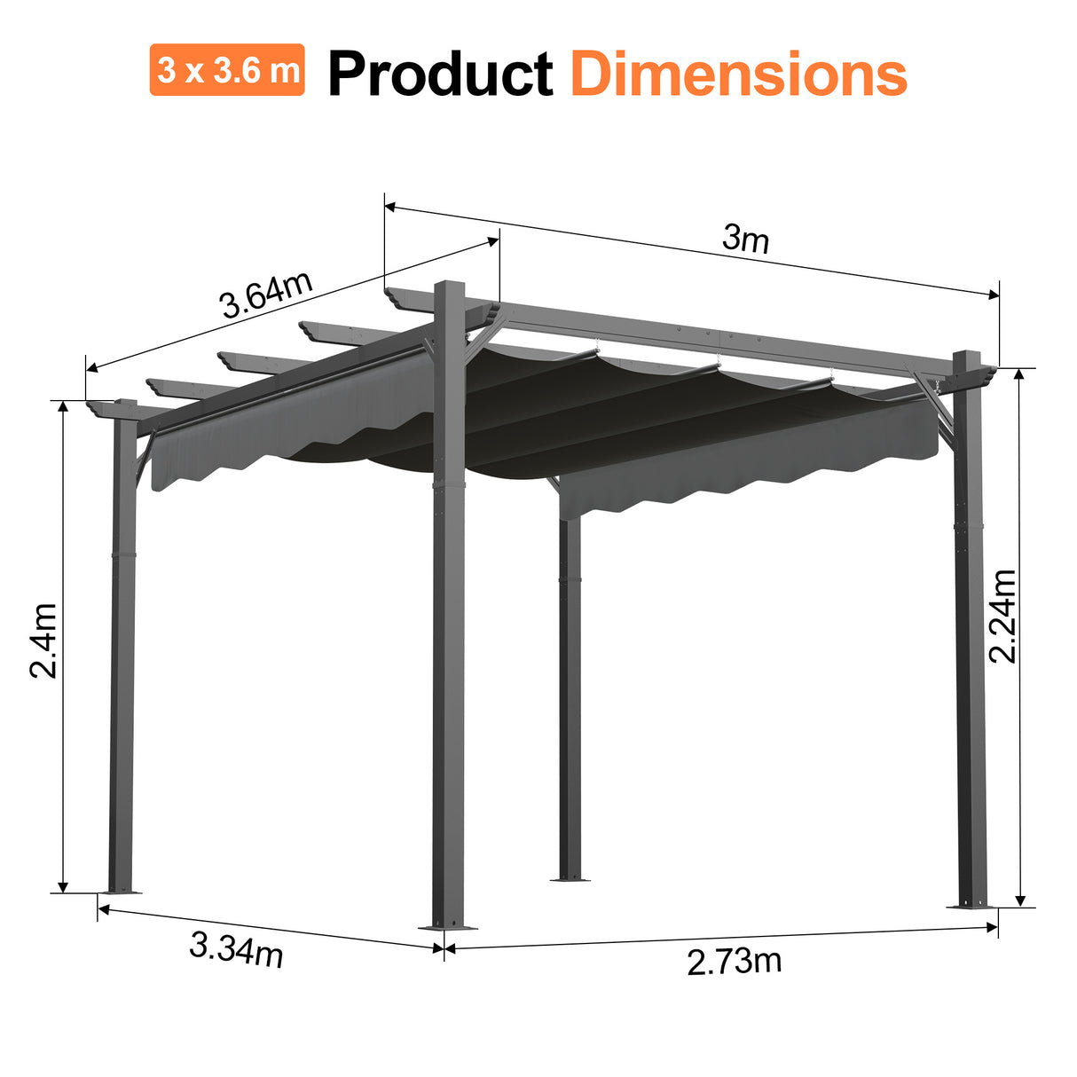 Patioslife Atlantic Retractable Pergola with Adjustable Canopy — Heavy-Duty Outdoor Shade Structure