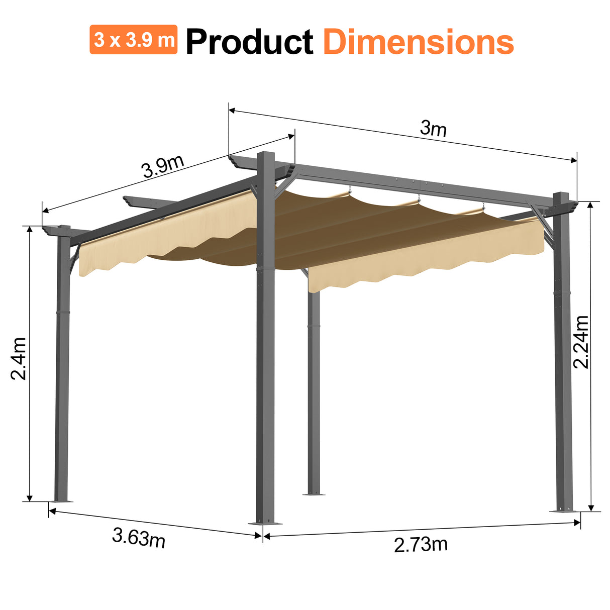 Patioslife Atlantic Retractable Pergola with Adjustable Canopy — Heavy-Duty Outdoor Shade Structure