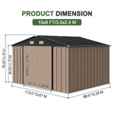 Patioslife Galvanised Steel Garden Shed Gable Roof Metal Outdoor Storage Unit Tool Shed for Garden Backyard Bike Storage All-Weather
